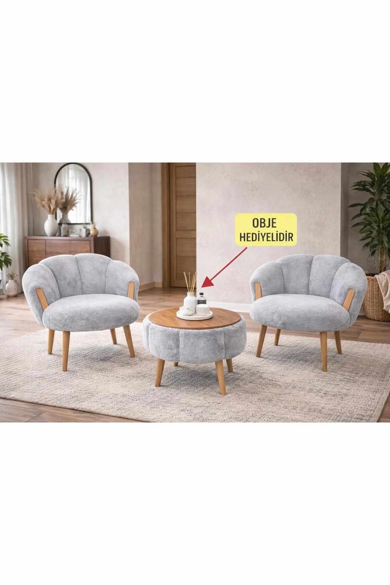 Ørelappstol- og salongbordsett (3 deler) Atelier Del Sofa Star (75 x 100 x 42 cm) Grå - Møbler - Møbelsett - Møbelsett til stue