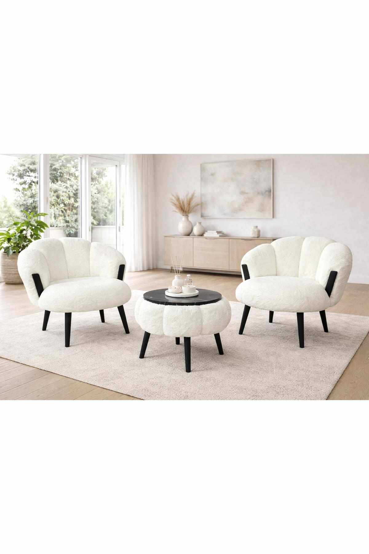Ørelappstol- og salongbordsett (3 deler) Atelier Del Sofa Star (75 x 100 x 42 cm) Hvit svart -