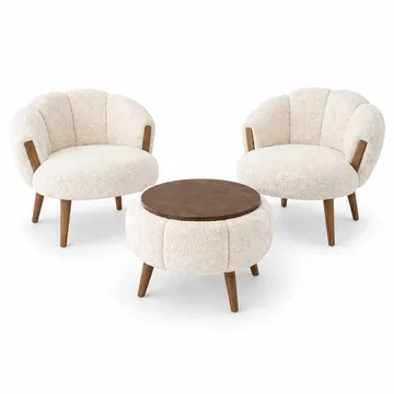 Ørelappstol- og salongbordsett (3 deler) Atelier Del Sofa Star (75 x 100 x 42 cm) Hvit
