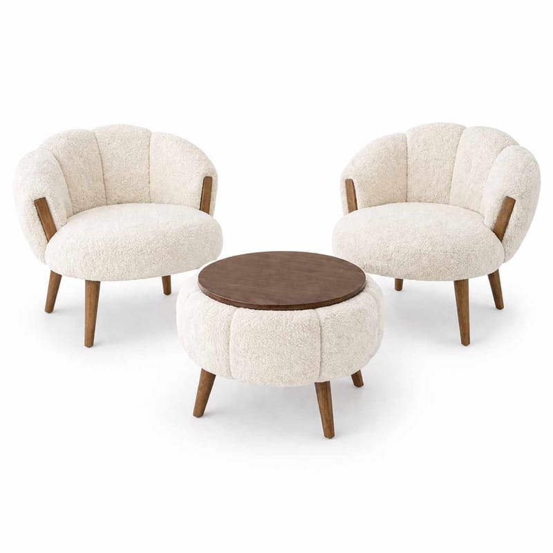 Ørelappstol- og salongbordsett (3 deler) Atelier Del Sofa Star (75 x 100 x 42 cm) Hvit