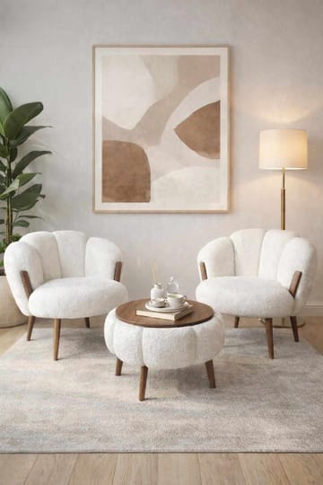 Ørelappstol- og salongbordsett (3 deler) Atelier Del Sofa Star (75 x 100 x 42 cm) Hvit - Møbler - Møbelsett - Møbelsett til stue