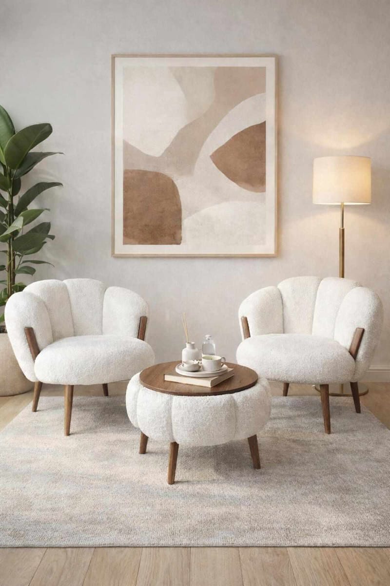 Ørelappstol- og salongbordsett (3 deler) Atelier Del Sofa Star (75 x 100 x 42 cm) Hvit - Møbler - Møbelsett - Møbelsett til stue
