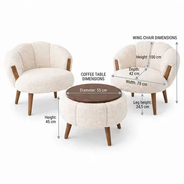 Ørelappstol- og salongbordsett (3 deler) Atelier Del Sofa Star (75 x 100 x 42 cm) Hvit - Møbler - Møbelsett - Møbelsett til stue
