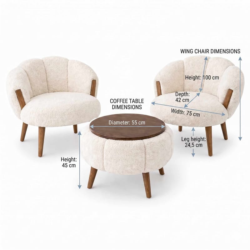 Ørelappstol- og salongbordsett (3 deler) Atelier Del Sofa Star (75 x 100 x 42 cm) Hvit - Møbler - Møbelsett - Møbelsett til stue