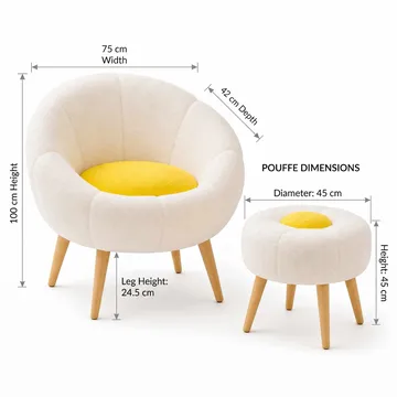 Ørelappstol- og sidebordsett (2 deler) Atelier Del Sofa Lida (75 x 100 x 42 cm) hvit/gul - Møbler - Møbelsett - Møbelsett til stue