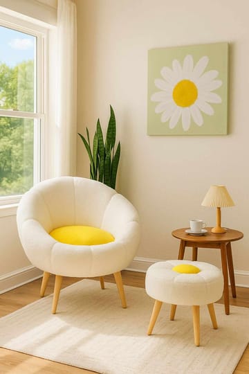 Ørelappstol- og sidebordsett (2 deler) Atelier Del Sofa Lida (75 x 100 x 42 cm) hvit/gul - Møbler - Møbelsett - Møbelsett til stue