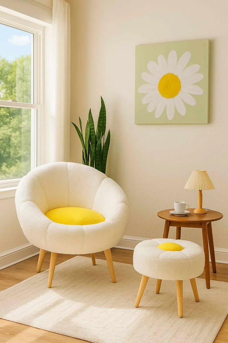 Ørelappstol- og sidebordsett (2 deler) Atelier Del Sofa Lida (75 x 100 x 42 cm) hvit/gul - Møbler - Møbelsett - Møbelsett til stue