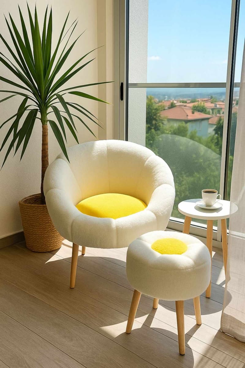 Ørelappstol- og sidebordsett (2 deler) Atelier Del Sofa Lida (75 x 100 x 42 cm) hvit/gul - Møbler - Møbelsett - Møbelsett til stue