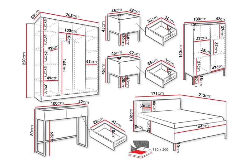 Amelus Møbelsett til Soverom - Cashmere - Møbler - Møbelsett - Møbelsett til soverom