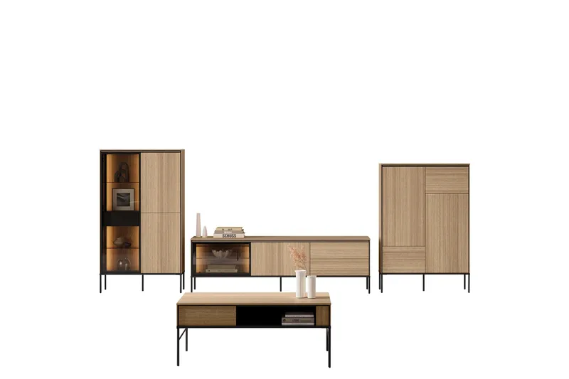 Basici Møbelsett For Stue, Hvit/Sort