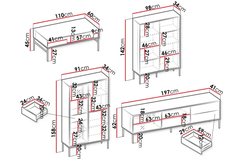 Basici Møbelsett For Stue - Hvit/Sort - Møbler - Møbelsett - Møbelsett til stue