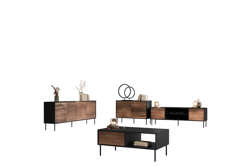 Belonger Møbelsett for Stue, Svart/Valnøtt