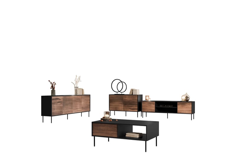 Belonger Møbelsett for Stue, Svart/Valnøtt