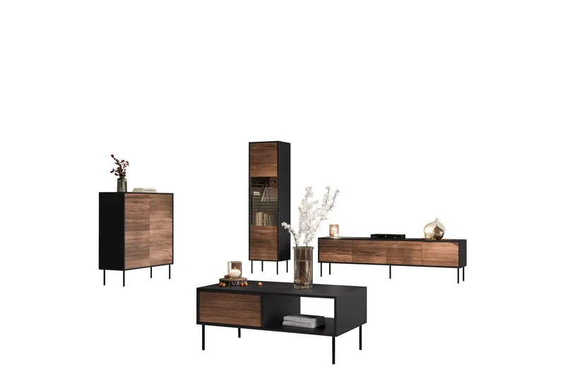 Belonger Møbelsett for Stue, Svart/Valnøtt