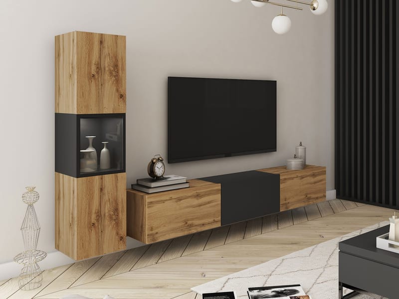 Bergfelde TV-enhet 2 deler med Belysning - Møbler - Møbelsett - Møbelsett til stue