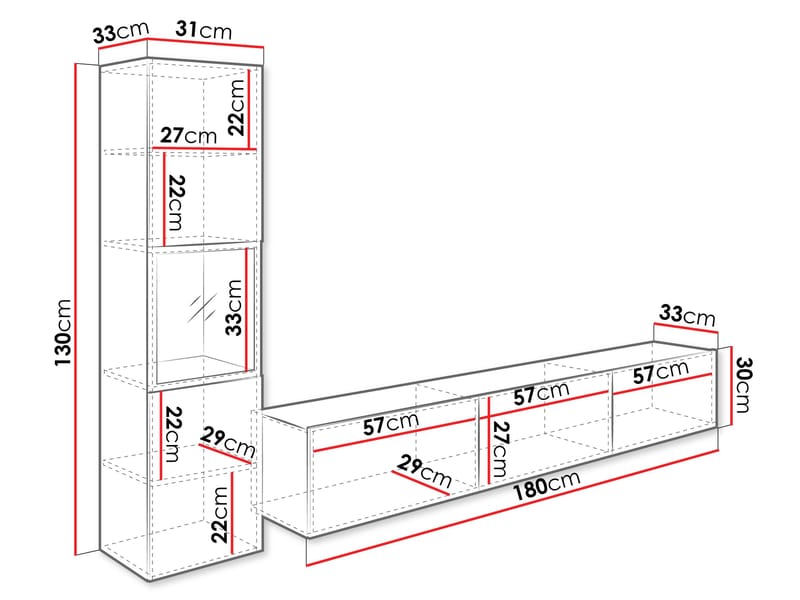Bergfelde TV-enhet 2 deler med Belysning - Møbler - Møbelsett - Møbelsett til stue