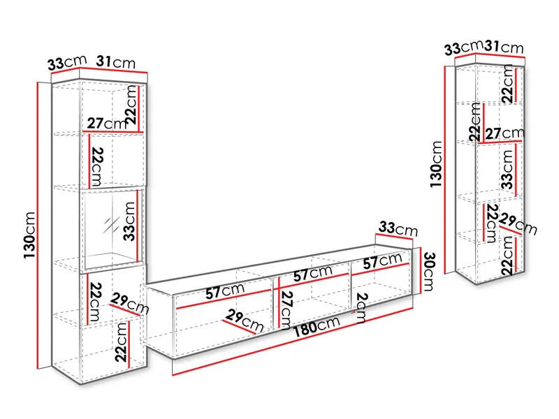 Bergfelde TV-enhet 3 deler med Belysning - Møbler - Møbelsett - Møbelsett til stue