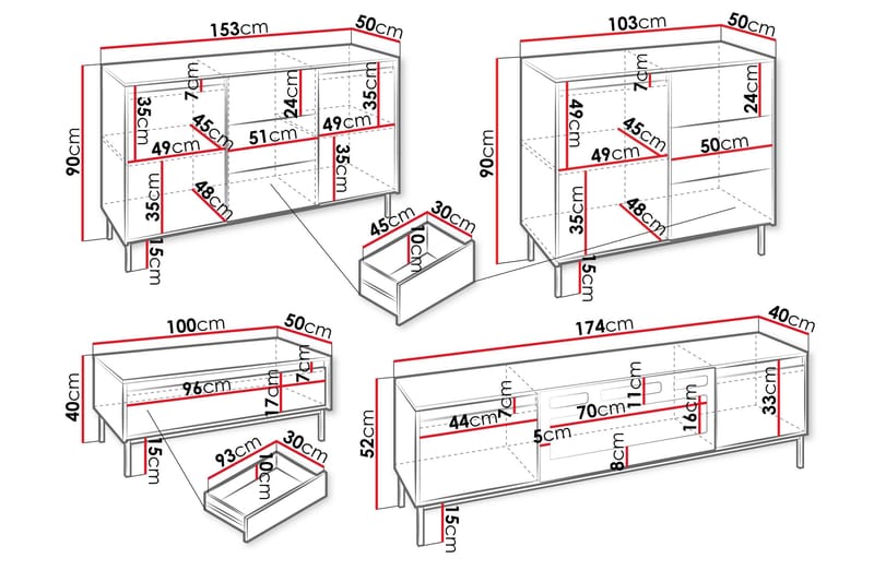 Bjurholm Møbelsett Til Stue - Hvit - Møbler - Møbelsett - Møbelsett til stue