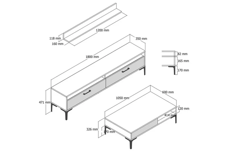 Brutorp Møbelsett for Stue - Valnøtt/Hvit - Møbler - Møbelsett - Møbelsett til stue