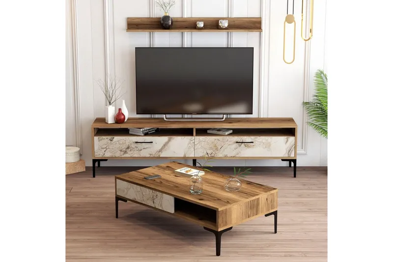 Brutorp Møbelsett for Stue - Valnøtt/Hvit - Møbler - Møbelsett - Møbelsett til stue