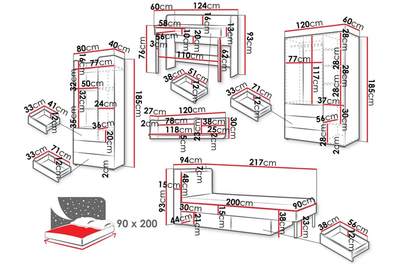 Buhan Møbelsett til Soverom - Beige / Brun - Møbler - Møbelsett - Møbelsett til soverom