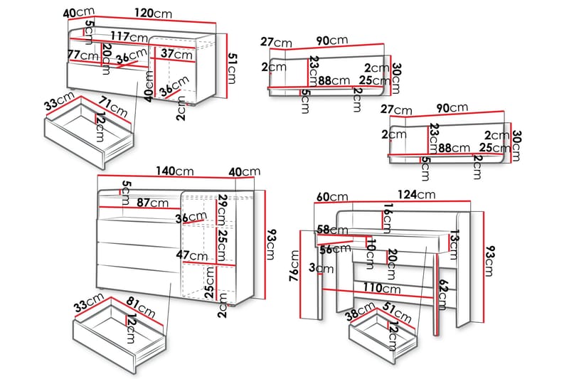 Buhan Møbelsett til Soverom - Beige / Brun - Møbler - Møbelsett - Møbelsett til soverom