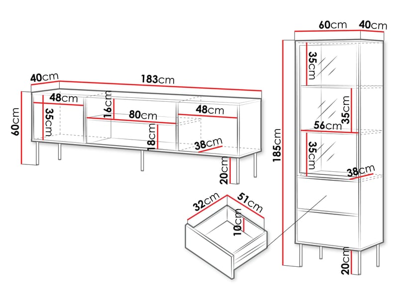 Claven møbelsett til stue - TV-benk og vitrineskap - beige - Møbler - Møbelsett - Møbelsett til stue