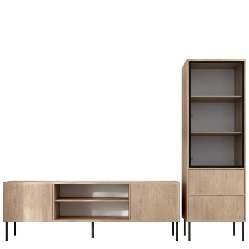 Claven møbelsett til stue - TV-benk og vitrineskap - brun - Møbler - Møbelsett - Møbelsett til stue