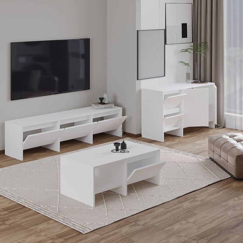 Crala Stuemøbelsett 160x40x35 cm - Hvit - Møbler - Møbelsett - Møbelsett til stue