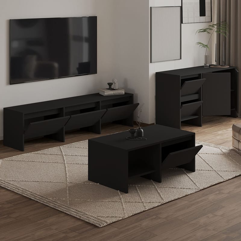 Crala Stuemøbelsett 160x40x35 cm - Svart - Møbler - Møbelsett - Møbelsett til stue
