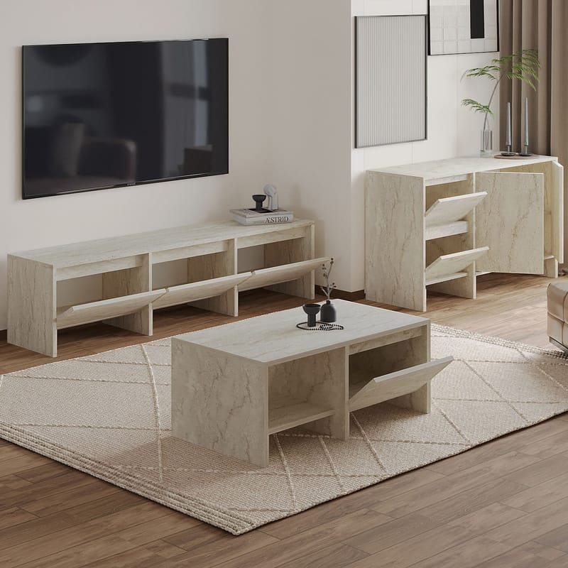 Crala Stuemøbelsett 160x40x35 cm - Travertin - Møbler - Møbelsett - Møbelsett til stue
