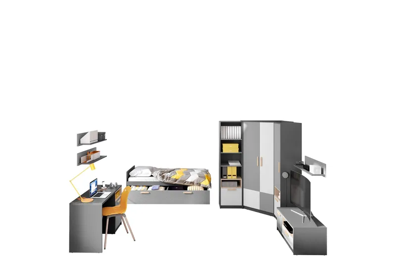 Dekona Møbelsett For Soverom, Grå/Hvit