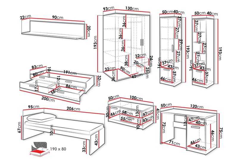 Dekona Møbelsett For Soverom - Grå/Hvit - Møbler - Møbelsett - Møbelsett til soverom