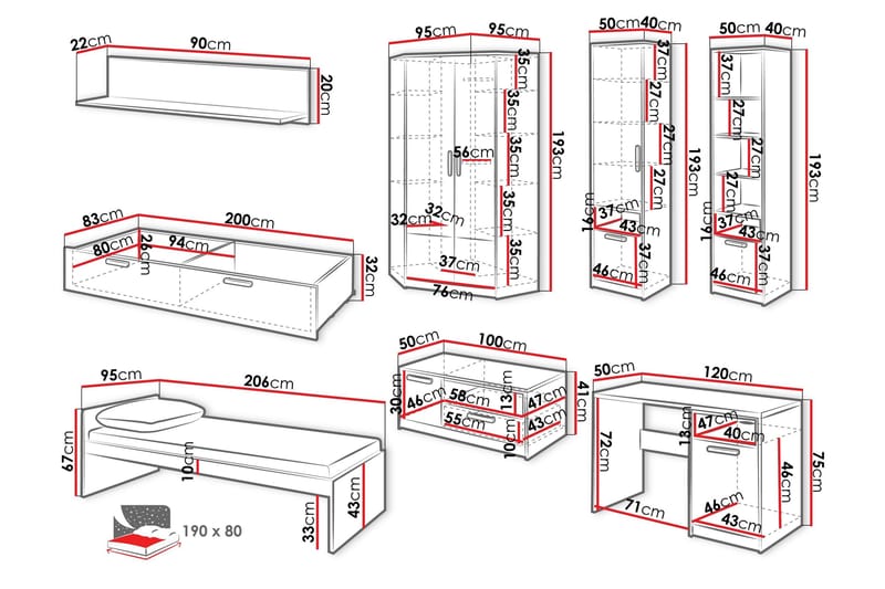 Dekona Møbelsett For Soverom - Grå/Hvit - Møbler - Møbelsett - Møbelsett til soverom