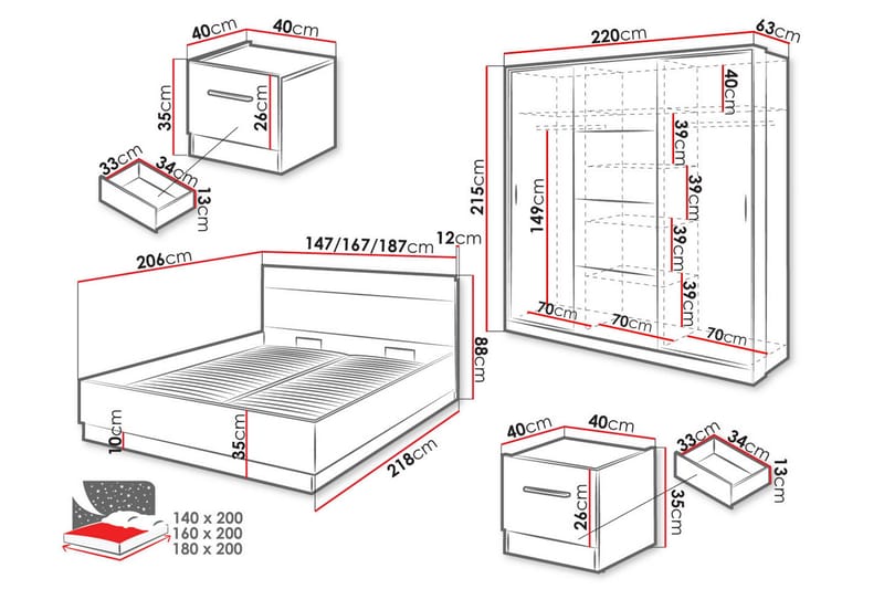 Dentrona Møbelsett For Soverom - Hvit/Beige - Møbler - Møbelsett - Møbelsett til soverom