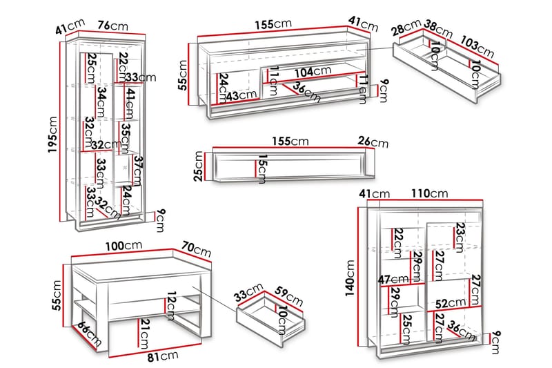 Dorana Møbelsett For Stue - Brun/Sort - Møbler - Møbelsett - Møbelsett til stue