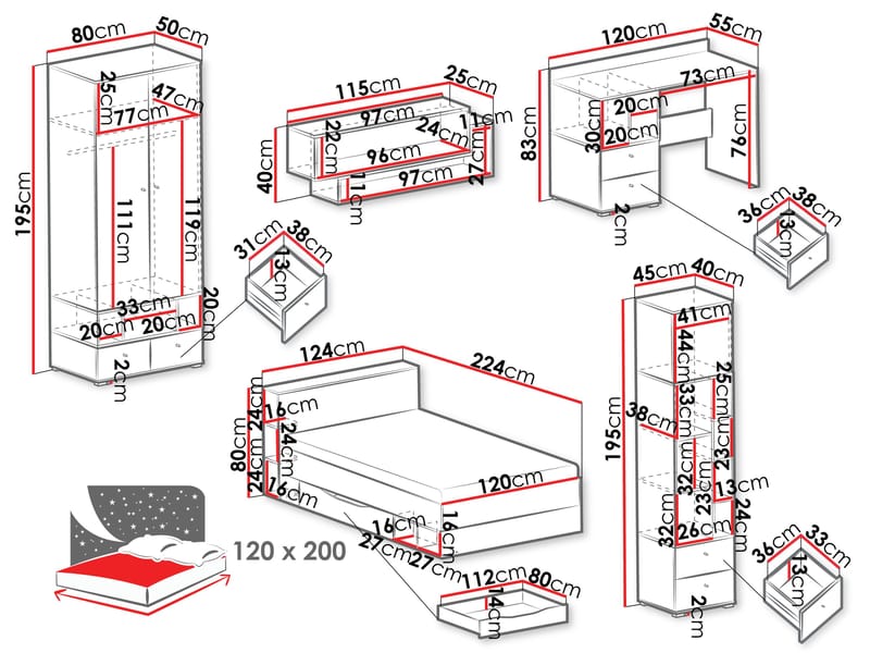 Edson Møbelsett for Soverom - Møbler - Møbelsett - Møbelsett til soverom