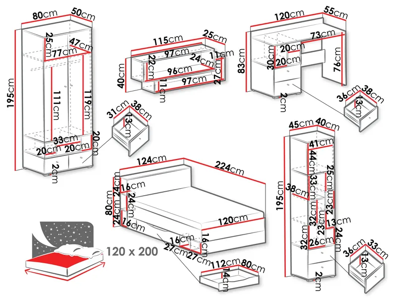 Edson Møbelsett for Soverom - Møbler - Møbelsett - Møbelsett til soverom