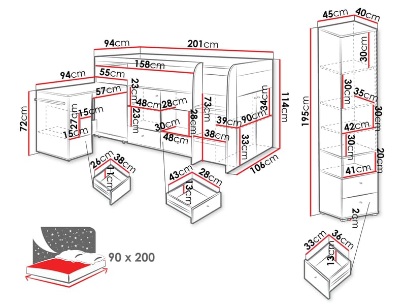 Edson Møbelsett for Soverom - Møbler - Møbelsett - Møbelsett til soverom