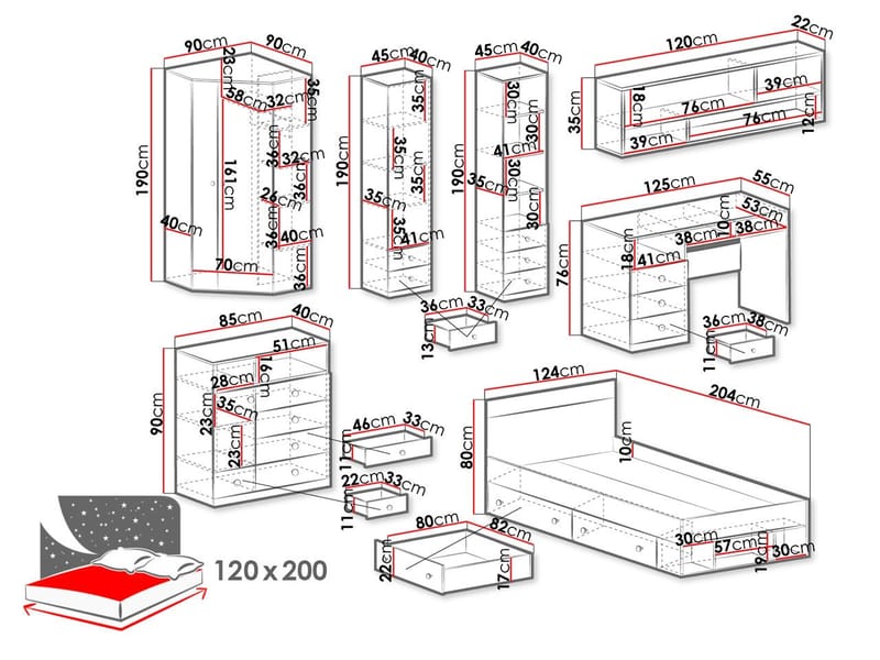 Elvaren Møbelsett for Soverom - Møbler - Møbelsett - Møbelsett til soverom