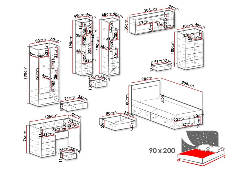 Elvaren Møbelsett for Soverom - Møbler - Møbelsett - Møbelsett til soverom
