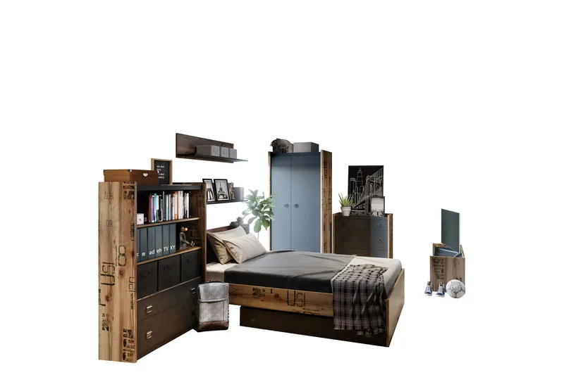 Evorana Møbelsett For Soverom, Brun/Mørk Grå