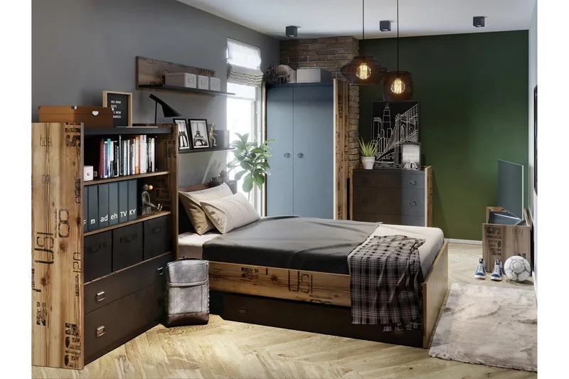 Evorana Møbelsett For Soverom - Brun/Mørk Grå - Møbler - Møbelsett - Møbelsett til soverom