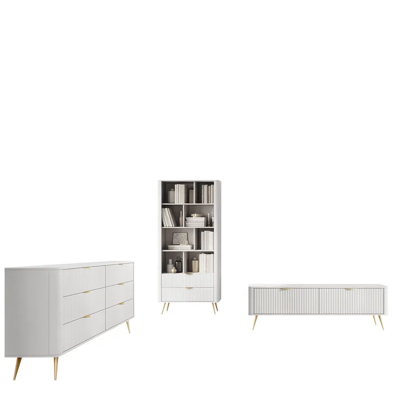 Forba møbelsett til stue - TV-benk, bokhylle og skjenk, hvit