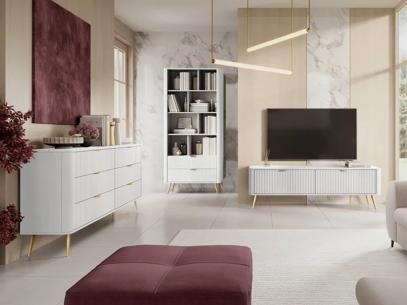 Forba møbelsett til stue - TV-benk, bokhylle og skjenk - hvit - Møbler - Møbelsett - Møbelsett til stue