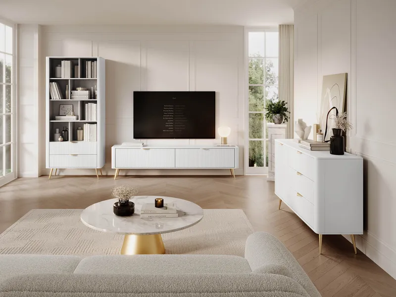 Forba møbelsett til stue - TV-benk, bokhylle og skjenk - hvit - Møbler - Møbelsett - Møbelsett til stue