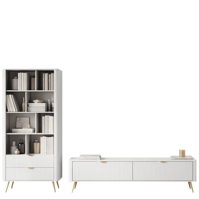 Forba møbelsett til stue - TV-benk og bokhylle, hvit