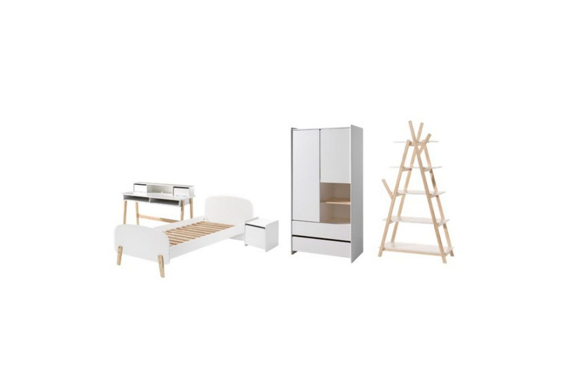 Garderobe med seng nattbord skrivebord bokhylle Kiddy -