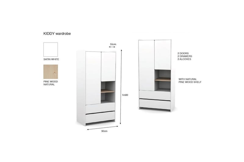 Garderobe med seng nattbord skrivebord bokhylle Kiddy - Møbler - Møbelsett - Møbelsett til soverom