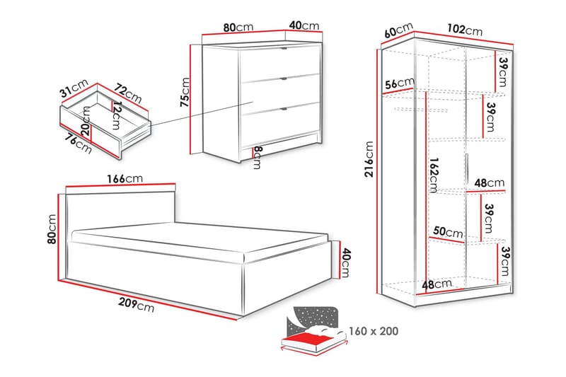 Gudelia Møbelsett For Soverom - Hvit - Møbler - Møbelsett - Møbelsett til soverom